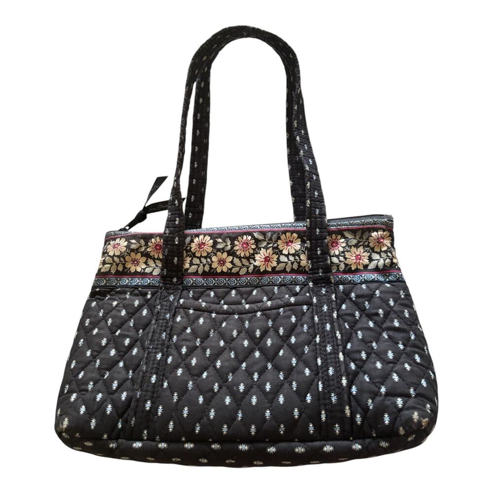 VERA BRADLEY Floral Quilted Shoulder Bag Black/Colorful Flowers